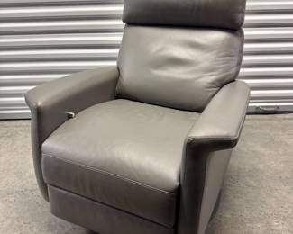 3 GrayLeatherReclinerChairwPaddedHeadrestArmrestsLikeNew