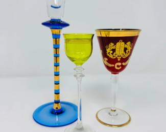 95 JewishKiddushCupPairofCzechGlassCandlesticksShabbatSet
