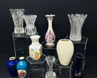 54 10MiniatureBudVasesCrystalPorcelainLimogesAynsleyMore