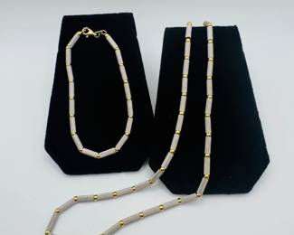 126 18KGoldBarLinkNecklaceBraceletSet1459g