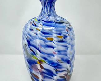 46 BlueWhiteMulticolorSwirlBlownGlassVase