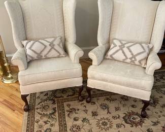 pair of wing back chairs, area rug (we have a dozen large area rugs in sale) chairs are in absolute new condition