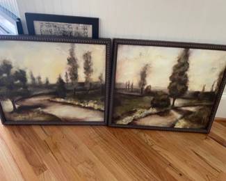 2 black framed landscapes