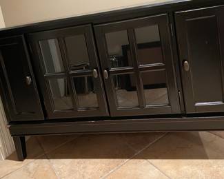 Glass painted black front low cabinet 