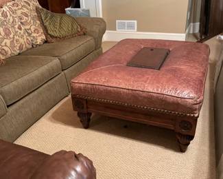 leather and wood ottoman / coffee table with drawers