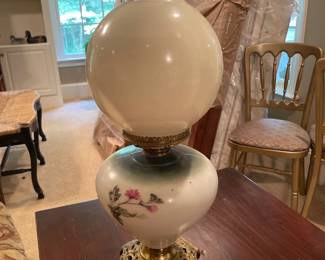 hand painted brass and glass lamp