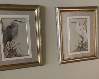 signed and framed water birds