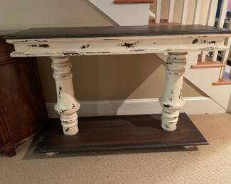 distressed painted side table - perfect size for foyer, sunroom or used as a kitchen island.