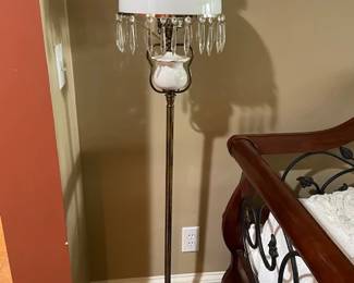 glass, crystal and brass floor lamp