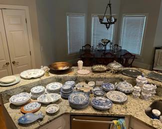 blue and white china including Blue Danube and Royal Warwick