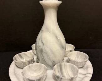 Grey White Marble Decanter And Shot Glass Set