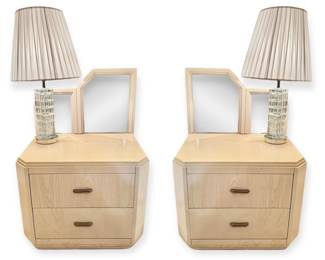 Matching Postmodern Beveled Mirror Nightstands, American of Martinsville