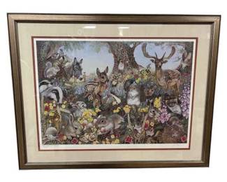 36 x 28 Framed Animal Fantasia One Art Print by June Payne Signed Numbered