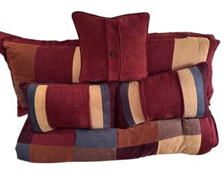Queen Size Burgundy Patchwork Comforter Pillow Set