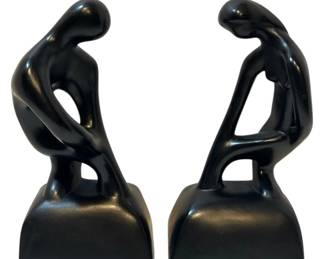 Pair of Black Chalk Art Abstract Figural Bookends by Alexander Backer Co.