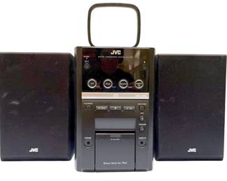 JVC CD Player With iPod Dock, Speakers, And Radio Antenna