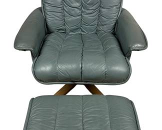 Blue Faux Leather Lounge Chair Ottoman