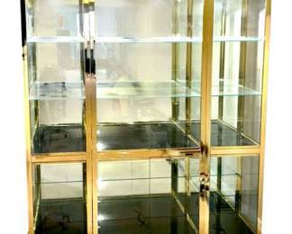 008 MidCentury Brass Glass Curio Display Cabinet