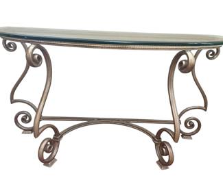 GlassTopped Console Table With Scroll Braid Design