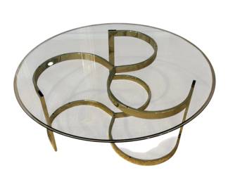 MidCentury Brass Glass Spiral Coffee Table