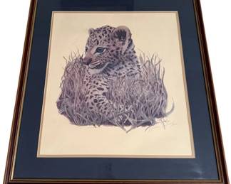 24 x 26 Framed Leopard Cub Print By Barbara Keel signed numbered