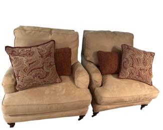 Pair of Lee Industries Armchairs in Sable Tan w Throw Pillows