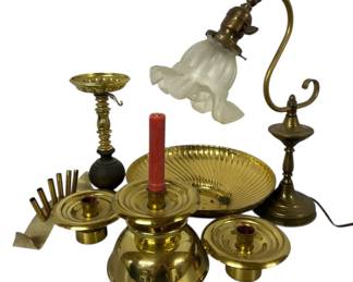 Vintage Brass Decor Lamp, Candleholders, More