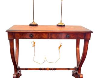 Carved Wood Console Table With Matching Lamps
