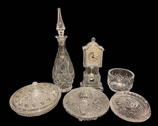 Crystal Decanter, Ashtray, Clock, More Glassware