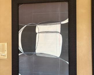 2 Framed Abstract black, white and grey with red pin strip prints framed 41" x 30" Each $175