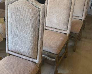 8 high back dining room chairs that are included with the large 60" Octagonal Glass Top Pedestal Table for $600
seat 19”
back 48”
20” w 22” deep