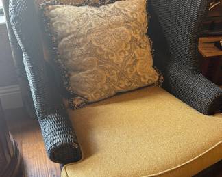 Ratan and upholstered high back wingchair (2) each $290 seat 22 “ back 40”
W29" x D26”