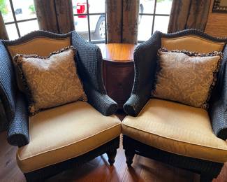 Ratan and upholstered high back wingchair (2) each $290 seat 22 “ back 40”
W29" x D26”