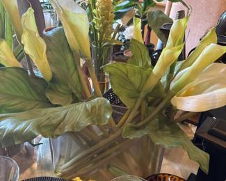 Lot of Assorted Designer Decor, Stemware, faux flowers and plants, dishes, platters, baskets, boxes, vases, clocks urns, bowls etc.-$400