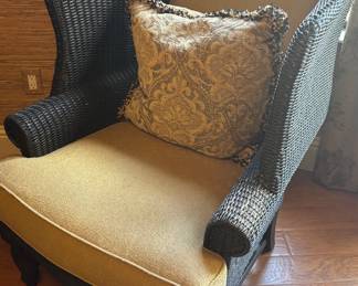 Ratan and upholstered high back wingchair (2) each $290 seat 22 “ back 40”
W29" x D26”