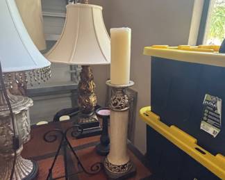 Lot of Assorted Designer Decor, Stemware, faux flowers and plants, dishes, platters, baskets, boxes, vases, clocks urns, bowls etc.-$400