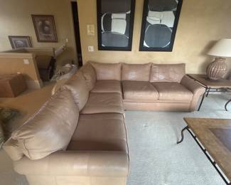 Tan Bernhardt leather sectional sofa $800
Height 17” to seat
8 ft x 8 ft
depth 3 ft