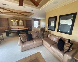 Tan Bernhardt leather sectional sofa $800
Height 17” to seat
8 ft x 8 ft
depth 3 ft