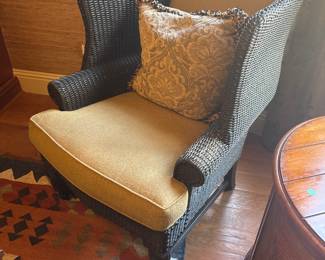 Ratan and upholstered high back wingchair (2) each $290 seat 22 “ back 40”
W29" x D26”