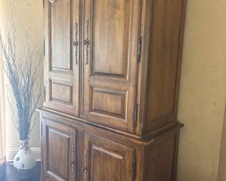 Southern Living Solid Wood Wardrobe with bottom drawers and shelves 83” tall x 53” x 24”-$200
