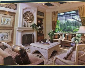 Excursions by Lane Venture (4) Chairs Each $190 19" 34"x 39" Coffee table 21" x 45" x 47"-$90 Large Filigree Medallion Wall Art 42" $220 Lamp with shade-$95