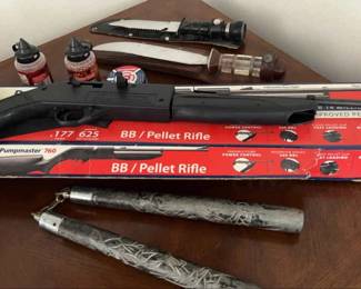 Survival Knives, Pellet Gun, Nun Chucks and a Dart Board