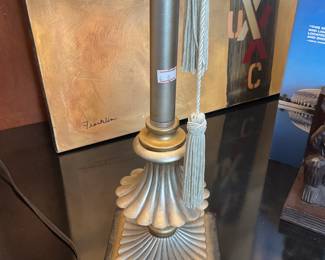 Silver toned table lamp 35” tall $32 + tax