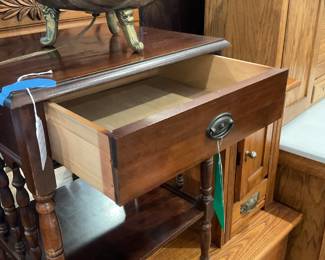 Antique solid wood side table 26” tall 15” x 18” $60 + tax