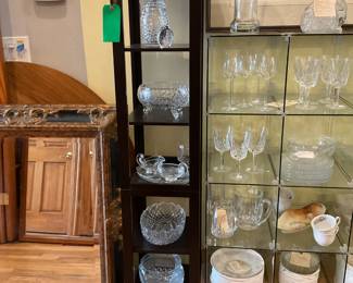 Small black 5 shelf tower 63” tall 1’ x 1’ 