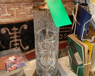 Cut glass vintage table lamp 28” tall $40 + tax