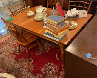 Solid wood dining table with 4 chairs 5’ x 38” x 30” $360 + tax