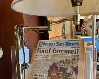 Swivel arm brass toned floor lamp 56” tall $44 + tax