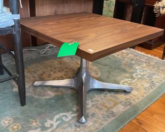 Retro wood laminate and metal leg side table 23.5” x 23.5” x 16.5” $80 + tax