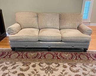 A7 - $175. Sherrill Furniture Upholstered Couch. Very comfortable! Measures 80" long x 40" deep x 35" tall. (NOT stained - just shadows in the photos)